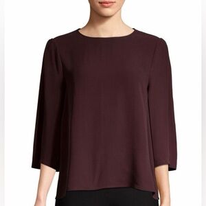 Eileen Fisher Silk Georgette Round Neck Box Top in Cassis Burgundy XS